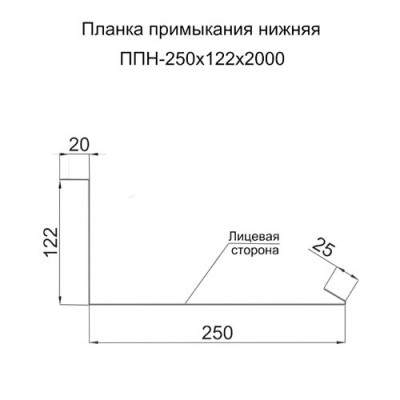 Планка примыкания нижняя 250х122х2000-0.45 Полиэстер RAL7004