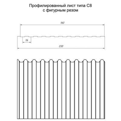 Профнастил фигурный C8-1160-0,4 Полиэстер в пленке RAL6005