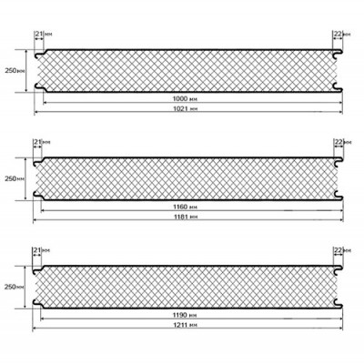 Акустическая стеновая сэндвич-панель минеральная вата, ширина 1000 мм, толщина 250 мм, 0.5/0.5, RAL5002
