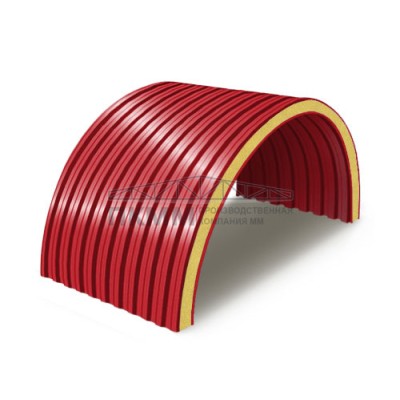 Арочные сэндвич панели пенополиуретан, ширина 1200 мм, толщина 10 мм, 0.5/0.5, RAL3020 Арочные сэндвич панели пенополиуретан, ширина 1200 мм, толщина 10 мм, 0.5/0.5, RAL3020