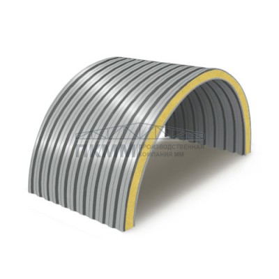 Арочные сэндвич панели пенополиуретан, ширина 1200 мм, толщина 10 мм, 0.5/0.5, RAL9006 Арочные сэндвич панели пенополиуретан, ширина 1200 мм, толщина 10 мм, 0.5/0.5, RAL9006