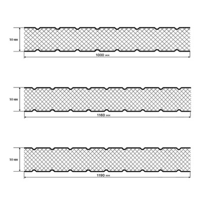 Сэндвич-панели без замков минеральная вата, ширина 1200 мм, толщина 10 мм, 0.5/0.5, RAL7024