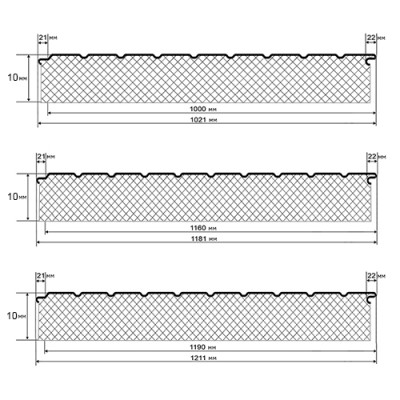 Двухслойные сэндвич-панели минеральная вата, 0.5, ширина 1200 мм,толщина 10 мм, RAL2004