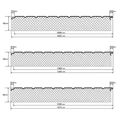 Двухслойные сэндвич-панели пенополиизоцианурат, 0.5, ширина 1200 мм, толщина 40 мм, RAL6018