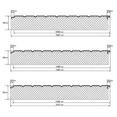Двухслойные сэндвич-панели пенополистирол, 0.5, ширина 1000 мм, толщина 50 мм, RAL7047