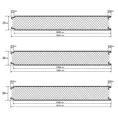 Гладкие сэндвич панели пенополистирол, ширина 1200 мм, толщина 20 мм, 0.5/0.5, RAL3009