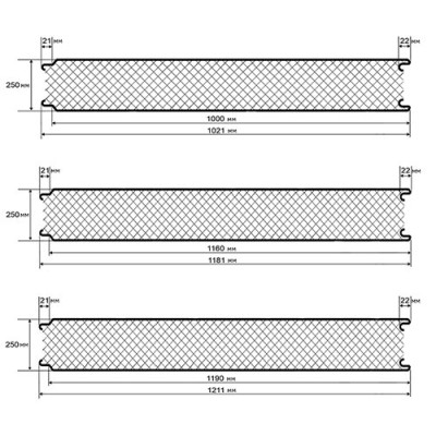 Гладкие сэндвич панели пенополистирол, ширина 1000 мм, толщина 250 мм, 0.5/0.5, RAL3009