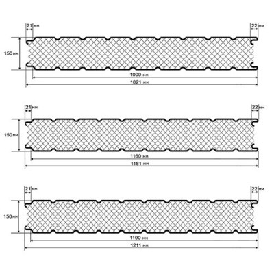 Стеновые сэндвич панели пенополиизоцианурат, ширина 1000 мм, толщина 150 мм, 0.5/0.5, дуб