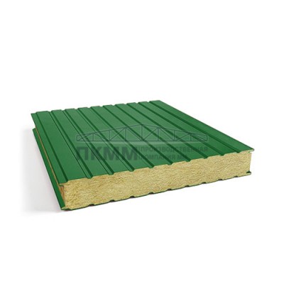 Стеновые сэндвич панели минеральная вата, ширина 1200 мм, толщина 120 мм, 0.5/0.5, RAL6002