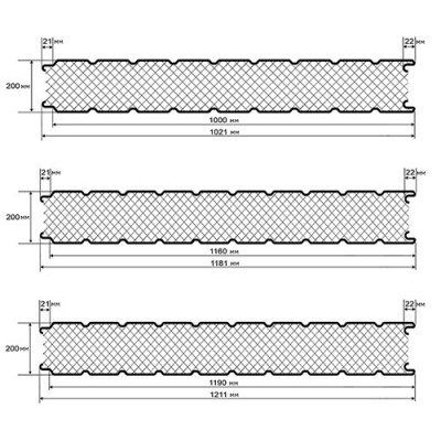 Стеновые сэндвич панели пенополистирол, ширина 1000 мм, толщина 200 мм, 0.5/0.5, RAL3011