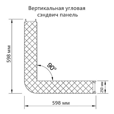 Угловые сэндвич-панели вертикальные пенополистирол, 0.5/0.5, ширина 1000 мм, толщина 250 мм, RAL3020