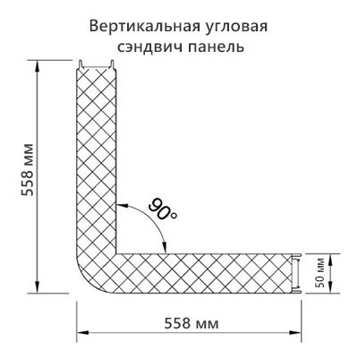 Угловые сэндвич-панели вертикальные пенополистирол, 0.5/0.5, ширина 1000 мм, толщина 50 мм, RAL5005