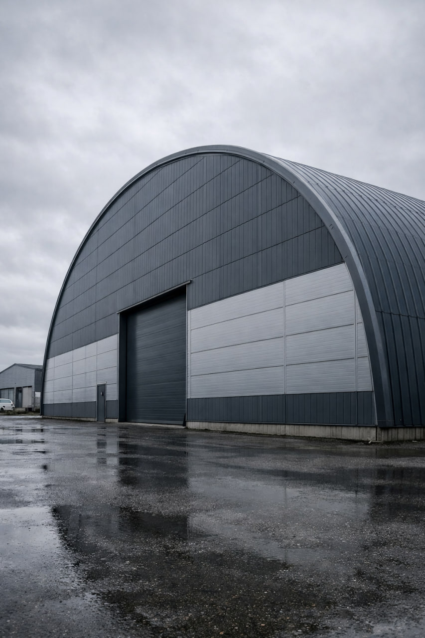 Арочные сэндвич-панели для складского комплекса